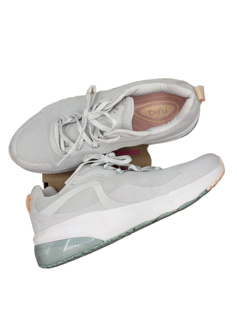 Ryka Womens Go For It Re-Zorb Walking Sneakers Nimbus Gray 9 M Pink Trim Mesh